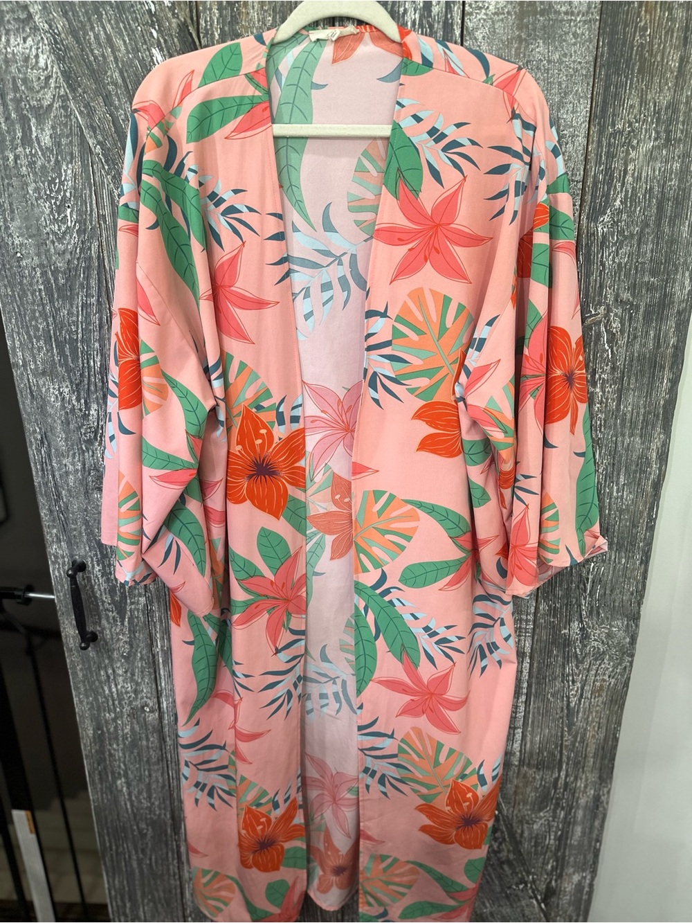 easel Pink Floral Tropical Kimono